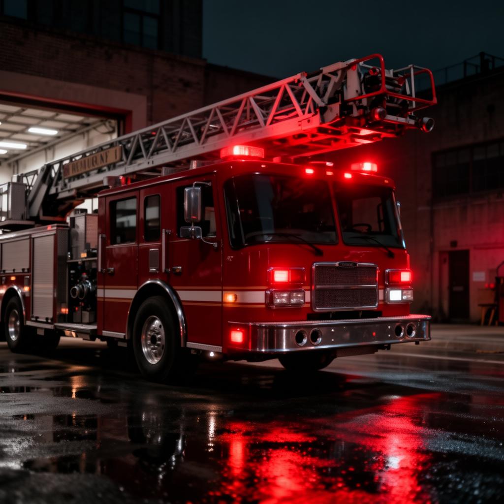 Fire engine at the firehouse